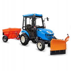 LS Tractor XJ25 HST 4x4 - 24.4 HP / CAB + Vario arrow snow plow 150 cm, hydraulic 4FARMER + Dexwal roller sand spreader